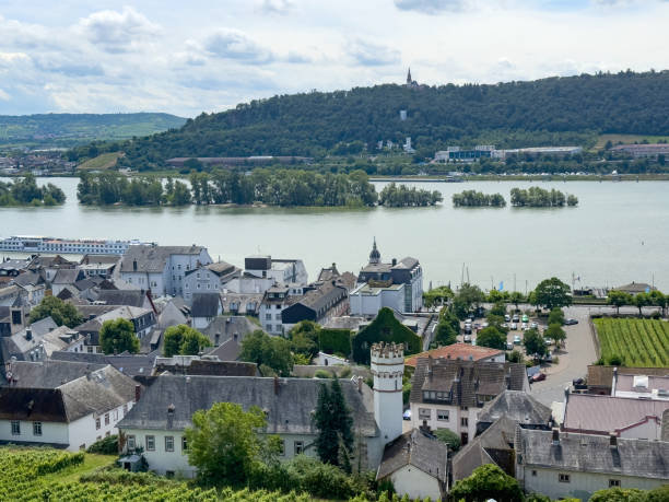 View from Rudesheim towards Bingen across the Rhine river in Germany