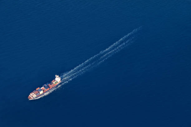 istock Aerial view of one large container ship on sea 2166369861