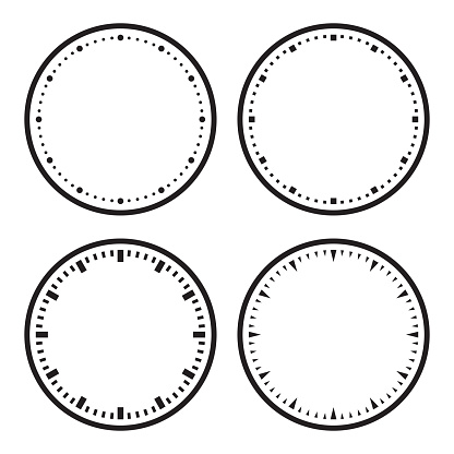 Dial Symbol Four Different Clock Dials Vector Round Dial Set Stock ...