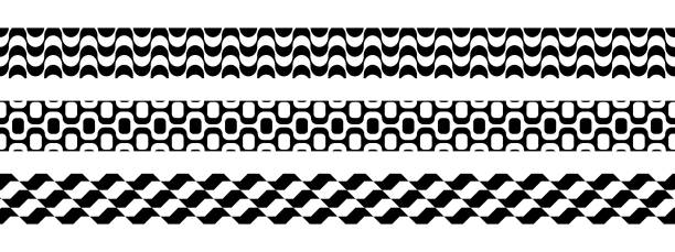 Copacabana, Ipanema and Sao Paulo sidewalk borders. Tapes with famous Brazilian beach promenade prints. Repeating wavy textures in Portuguese pavement style. Vector graphic illustration.