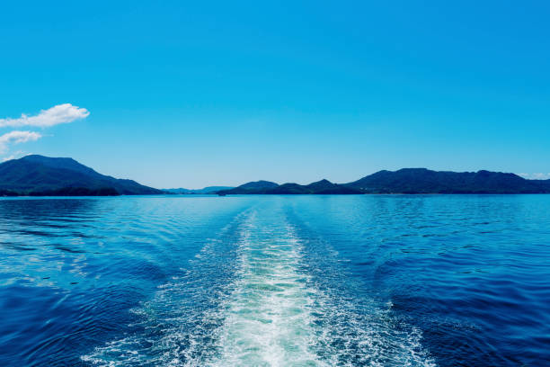 Ferry wake waves. Setonaikai; Setouchi National Park. vista posterior stock pictures, royalty-free photos & images