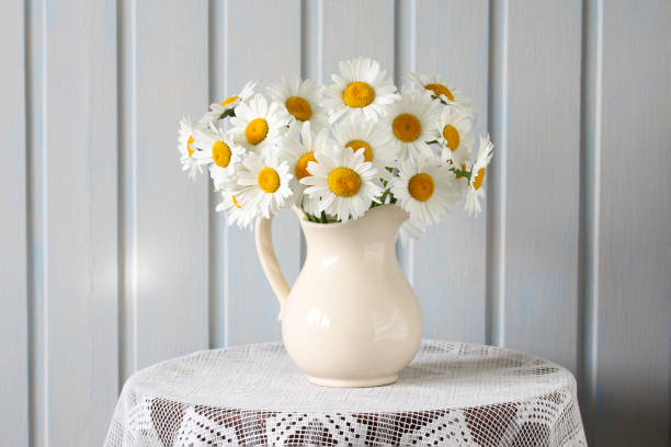 istock daisies in a jug on a table with a retro tablecloth 2166401025