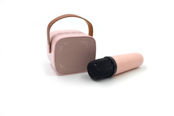 istock pink portable speaker and mic isolated on white background 2166406439