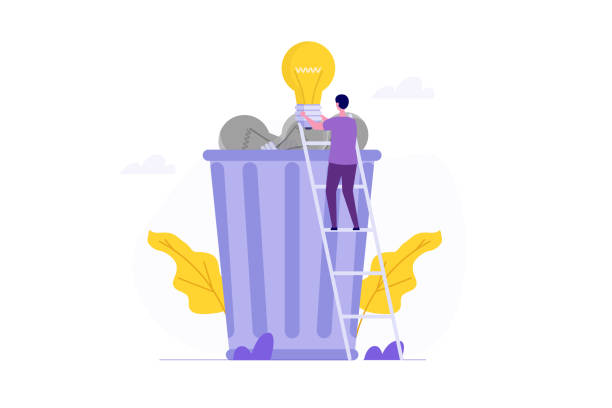istock Ineffective ideas are discarded, business failures and an excess of project concepts are abandoned, as frustrated entrepreneurs toss lightbulb ideas into the wastebasket 2166408143