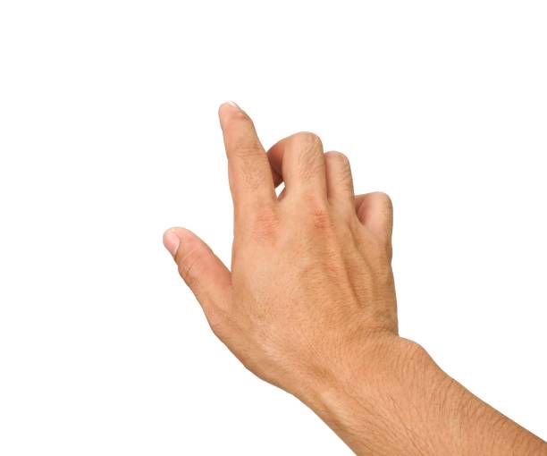 istock Men's hands making gestures like  I'm pointing at something.  or touch the phone screen  Isolated on white background. 2166412164