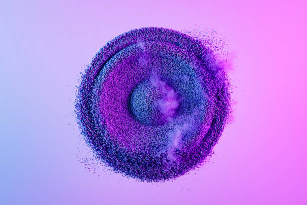 Audio Speaker with particles on neon lighting purple background