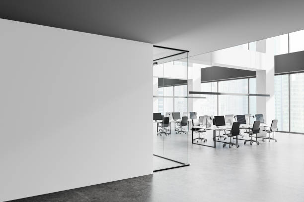istock Empty office space with blank wall and modern furniture. 3D Rendering 2166413062