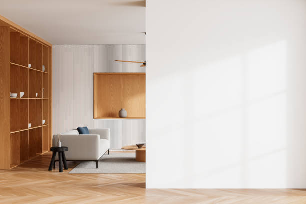istock Modern studio flat interior with lounge and dining zone, mock up wall 2166413932