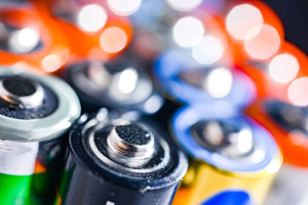 Different alkaline batteries. Chemical waste.