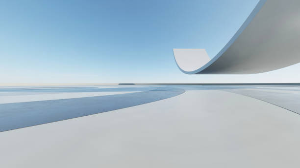 istock 3d render of abstract curve structure futuristic architecture with empty concrete floor 2166420130