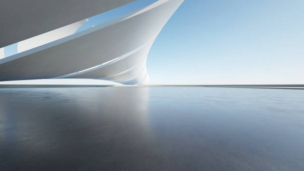 istock 3d render of abstract curve structure futuristic architecture with empty concrete floor 2166420131