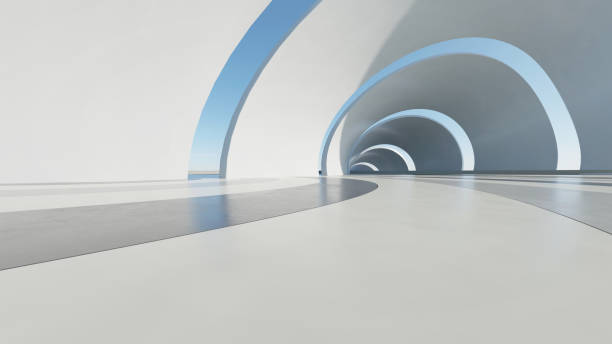 istock 3d render of abstract curve structure futuristic architecture with empty concrete floor 2166420132