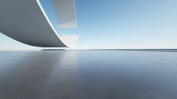 istock 3d render of abstract curve structure futuristic architecture with empty concrete floor 2166420136