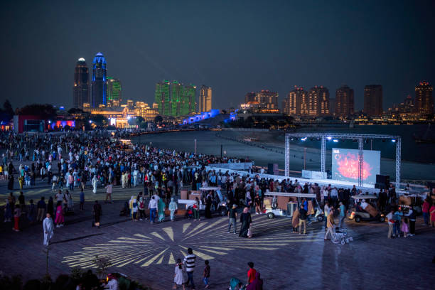 Doha, Qatar - April 16, 2024: Katara Cultural Village Eid Celebration Fireworks