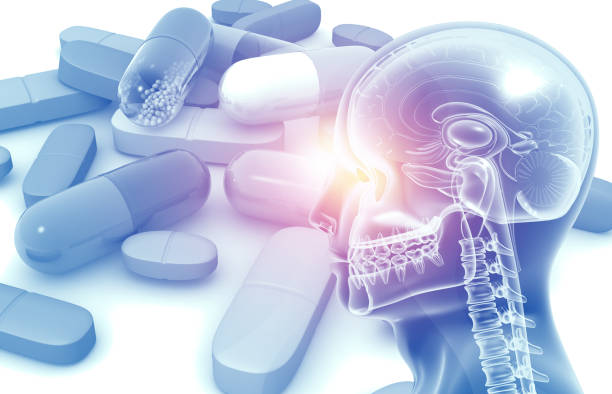 istock Human brain anatomy on medicine pill background 2166434928