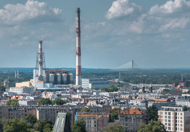Wroclaw, Lower Silesian Voivodeship, Poland, August 11, 2024. Municipal power CHP plant.