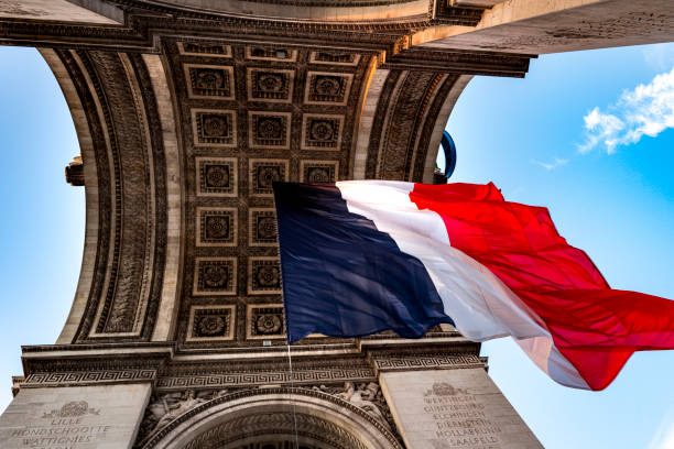 istock Triumph Arc with giant French Flag 2166443438