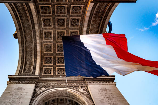 istock Triumph Arc with giant French Flag 2166443442