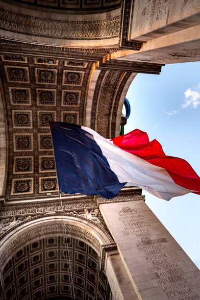 istock Triumph Arc with giant French Flag 2166443445