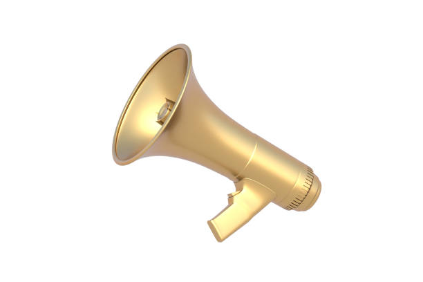 istock Golden loudspeaker isolated on white background. 3d render 2166447419