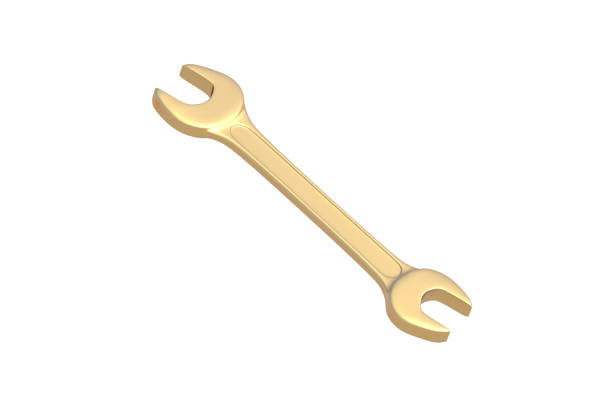 istock Golden wrench isolated on white background. 3d render 2166447423