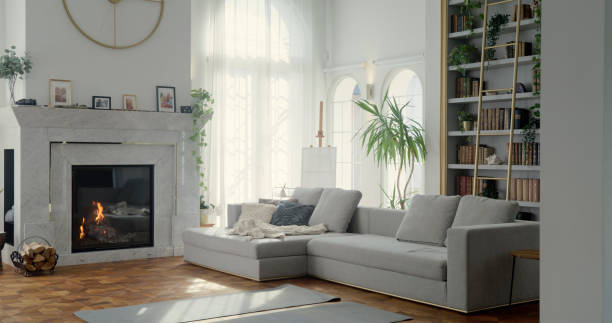 istock Sofa and fireplace in living room 2166448923