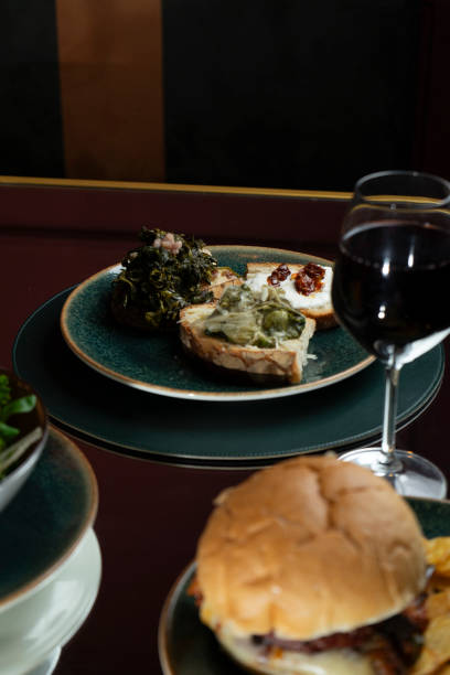 Plate with vegetable and cheese bruschetta