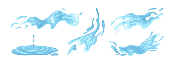 istock Set of water splashes, falling aqua drops, sea or ocean waves. Vector isolated rainwater motion effects. Nature object spatters, sputters and splashdowns. Clean liquid movement and dynamism 2166456831