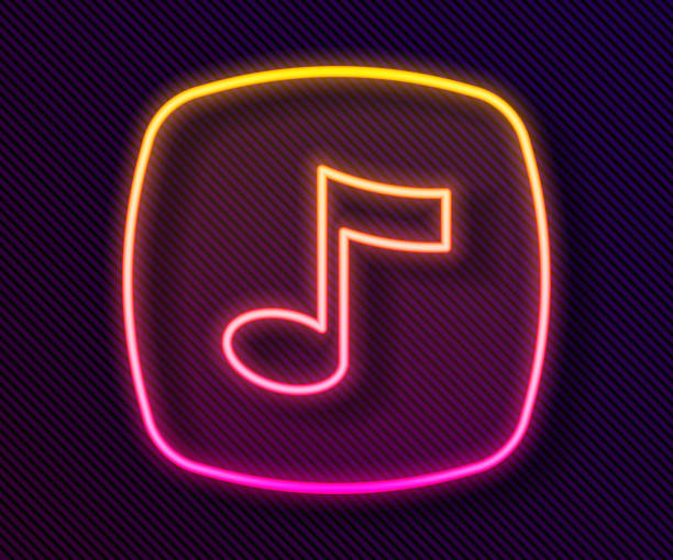 Glowing neon line Music note, tone icon isolated on black background. Vector Glowing neon line Music note, tone icon isolated on black background. Vector. neon music notes stock illustrations