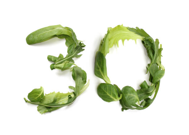 istock green anniversary number 30, thirty from salad lettuce leaf 2166463019