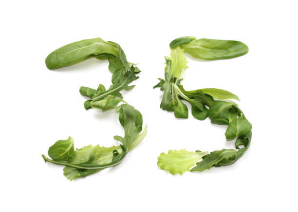 istock green anniversary number 35, thirty five from salad lettuce leaf 2166463035