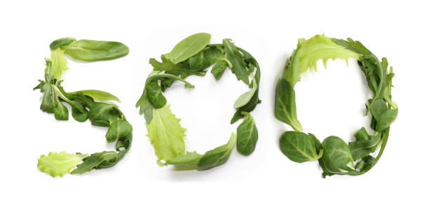 istock green anniversary number 500, five hundred from salad lettuce leaf 2166463100