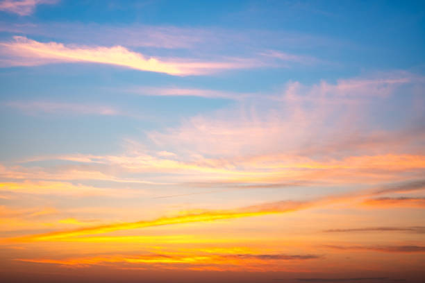 istock Beautiful , luxury soft gradient orange gold clouds and sunlight on the blue sky perfect for the background, take in everning,Twilight, Large size, high definition landscape photo 2166465198