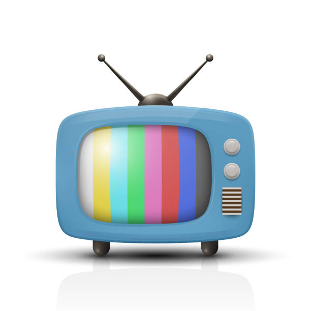 istock Realistic Vector Vintage Blue TV Set Icon with Striped Test Pattern. Retro TV Icon, Design Template, Clipart. Retro TV Symbol with and Color Bars for Web, Logo, App, UI 2166474854