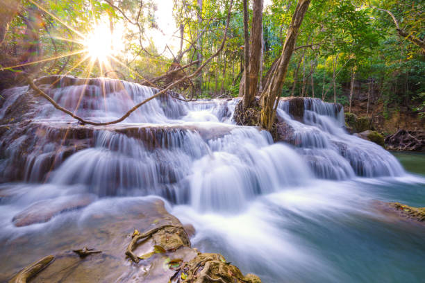 wonder Waterfall in deep rain forest jungle (Huay Mae Kamin Waterfall National Park in Kanchanaburi Province, Thailand.)