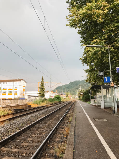 istock A train station with a blue sign that says 1 2166477985