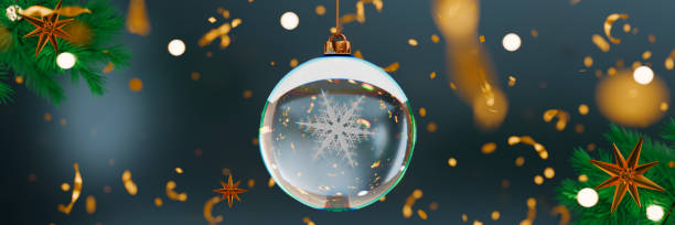 istock Holiday decorations featuring a sparkling ornament surrounded by festive elements for Christmas celebration. 3d rendering 2166478043