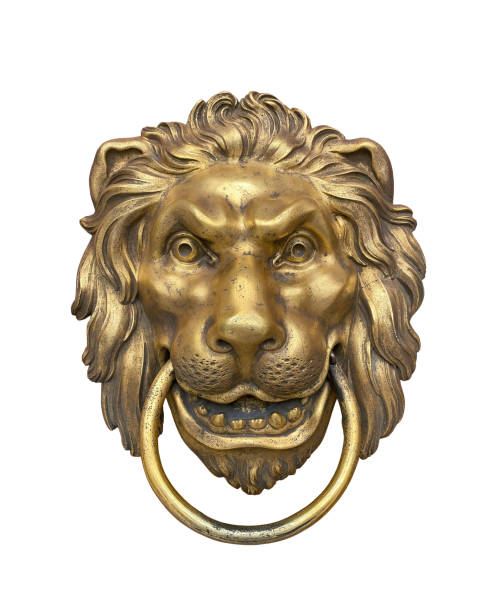 istock Golden lion head door knocker isolatd on white background with clipping path 2166483222
