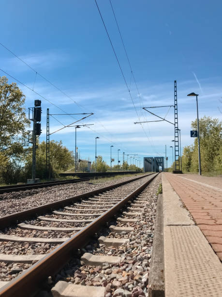 istock The train tracks are empty and the sky is clear 2166494342