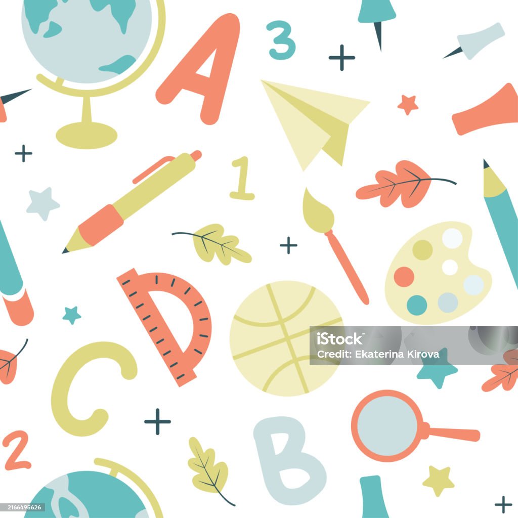 Seamless School Background School Objects Stock Illustration - Download ...