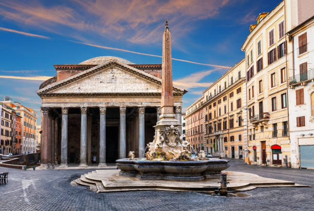 istock Pantheon temple with a column, view from the Rotonda Sqaure, Rome, Italy 2166497860