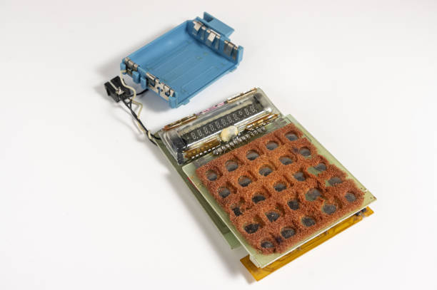 A handheld electronic vintage calculator with an LCD display and 42 keys. It was manufactured in Japan and was a popular model among students and technicians in the 1980s.