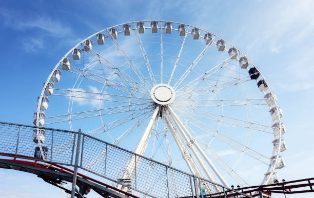 Ferris wheel against the blue sky.