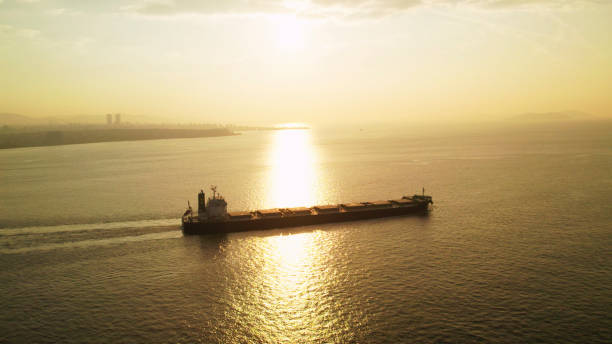 Sun is setting over by the sea.Istanbul - Turkey.