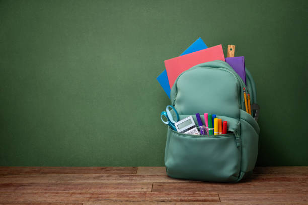 Back to School Backpack with a Green Chalkboard and Supplies