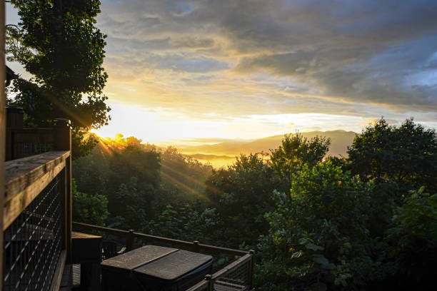 istock Beautiful sunrise view from vacation cabin 2166521947