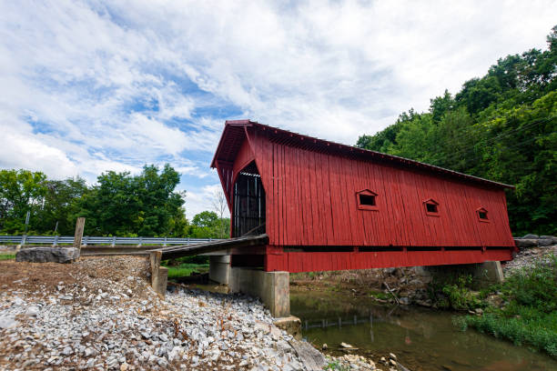 istock Red wooden covered bridge in Tennessee 2166522052