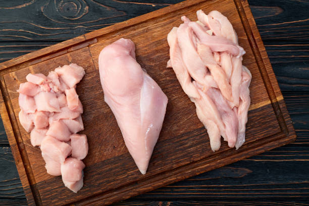 istock Raw chicken meat fillet ( breast ) Various of cutting in form slice and cube 2166531167