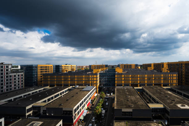 Modern city on a sunny day with clouds