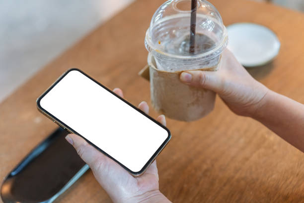 istock Human working on modern smartphone with blank white mobile screen for advertising, mockup, technology, advertising, search information, creative design, social media, online marketing, chat, phone 2166547846